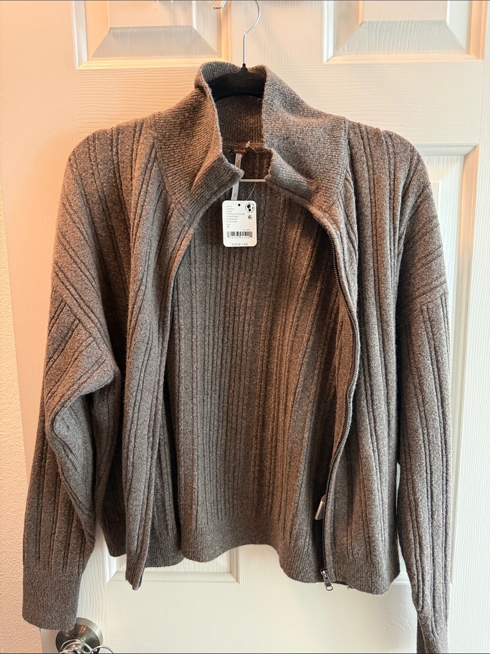 Ribbed Double Zip-Front Women’s Sweater Jacket - Gray